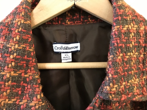 Croft & Barrow Boucle Blazer, Vintage 90s Button-Down Jacket Brown Rust XL - Picture 3 of 8